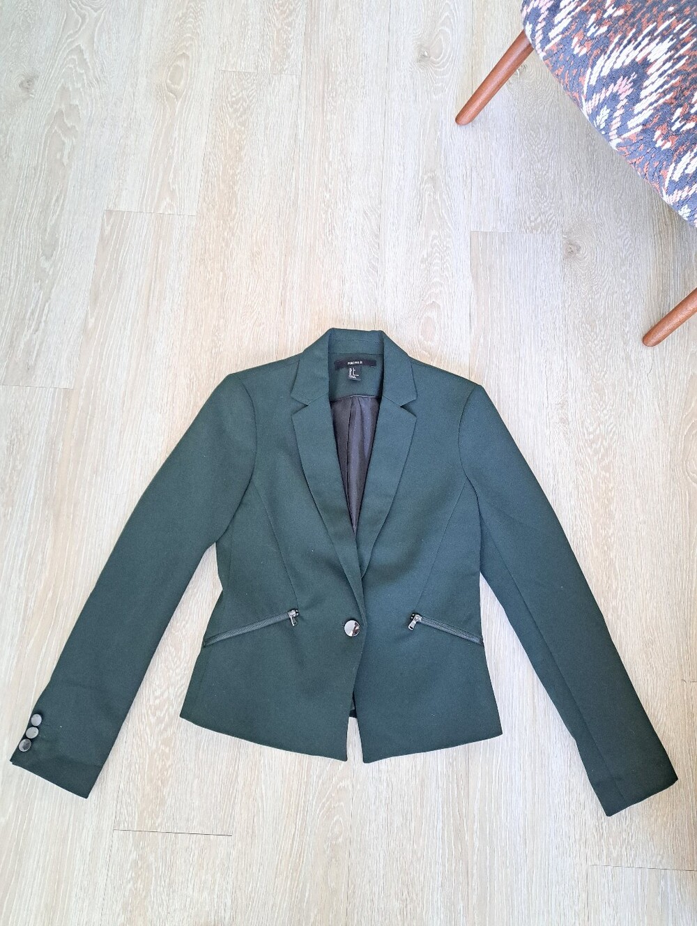 Forever 21 Dark Green Tailored Blazer with Zip Pockets Sz S